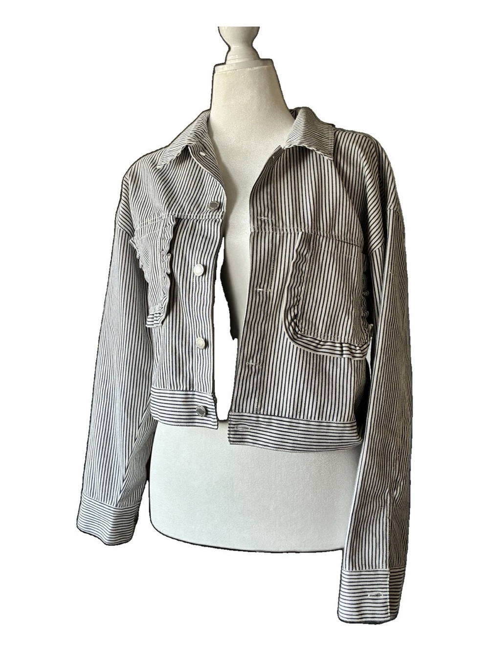 Free market flying tomato brand Cropped Striped Jean Jacket - Black & White